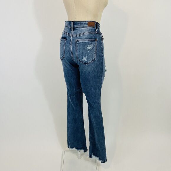 Judy Blue Straight Fit Jeans Women's Size 5 27 Mid Rise Ripped Knee Raw Hem - Picture 10 of 13